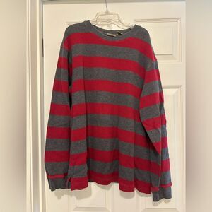 LL Bean mens Red Gray Striped Waffle Knit Long Sleeve Shirt Size XL